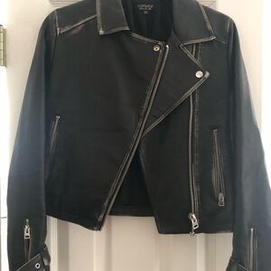 Topshop Black Faux Leather Moto Jacket Asymmetrical Zipper